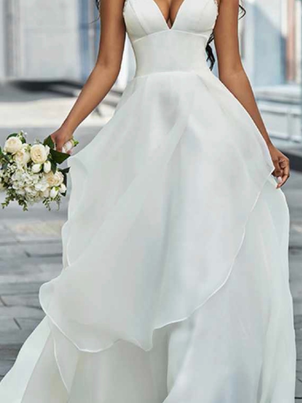 Elegant White V-Neck A-Line Dress